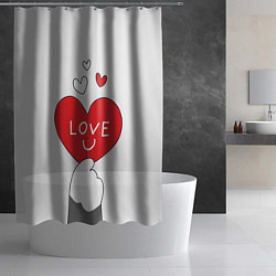 Шторка для душа Любовь - сердце - лапка кота, цвет: 3D-принт — фото 2