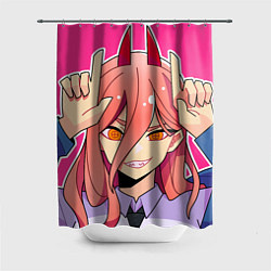 Шторка для душа Пауэр с рожками - человек-бензопила, цвет: 3D-принт