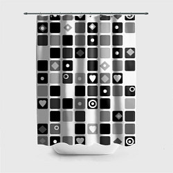 Шторка для душа Черно-белый узор мозаика, цвет: 3D-принт