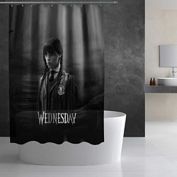 Шторка для душа Wednesday черно-белый стиль, цвет: 3D-принт — фото 2
