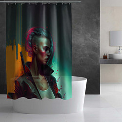 Шторка для душа Cyberpunk girl art, цвет: 3D-принт — фото 2