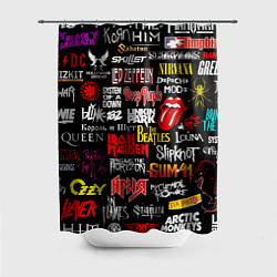 Шторка для душа Логотипы рок групп цветные, цвет: 3D-принт