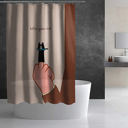 Шторка для душа Котик с ножиком и средний палец - текстура холста, цвет: 3D-принт — фото 2