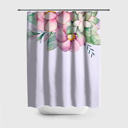 Шторка для душа Пастельные цветы акварелью - наверху, цвет: 3D-принт