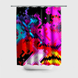 Шторка для душа Pixel neon mosaic, цвет: 3D-принт