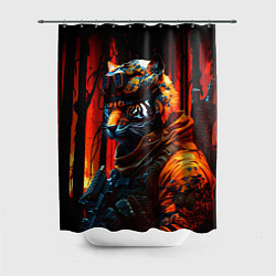 Шторка для душа Огненный тигр воин спецназа, цвет: 3D-принт