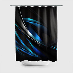 Шторка для душа Абстрактные синие и белые линии на черном фоне, цвет: 3D-принт