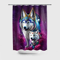 Шторка для душа Полярные волки - нейросеть, цвет: 3D-принт