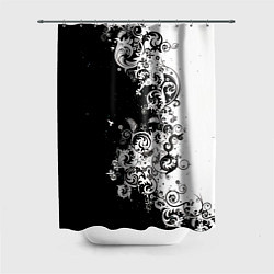 Шторка для душа Черно-белые цветы и колибри, цвет: 3D-принт