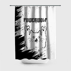 Шторка для ванной Powerwolf рок кот на светлом фоне