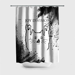 Шторка для душа Joy Division рок кот на светлом фоне, цвет: 3D-принт