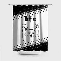 Шторка для душа The Beatles рок кот на светлом фоне, цвет: 3D-принт