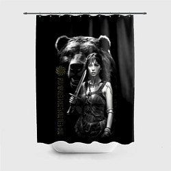 Шторка для душа Медведь и девушка воин, цвет: 3D-принт
