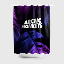 Шторка для душа Arctic Monkeys neon monstera, цвет: 3D-принт