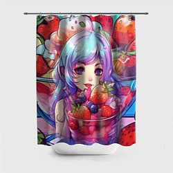 Шторка для душа Девушка с клубничным коктейлем, цвет: 3D-принт
