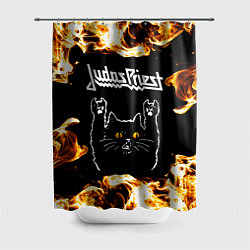 Шторка для душа Judas Priest рок кот и огонь, цвет: 3D-принт