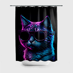 Шторка для душа Неоновый котик в очках, цвет: 3D-принт