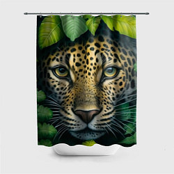 Шторка для душа Леопард в листьях, цвет: 3D-принт