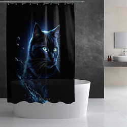 Шторка для душа Черный кот - брызги воды, цвет: 3D-принт — фото 2