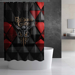 Шторка для душа Baldurs Gate 3 logo red black, цвет: 3D-принт — фото 2