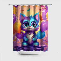 Шторка для душа Котик с воздушными шариками, цвет: 3D-принт