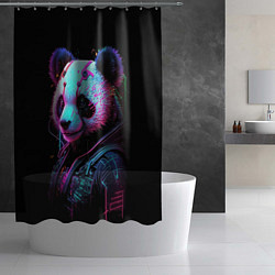 Шторка для душа Панда в красках киберпанк, цвет: 3D-принт — фото 2