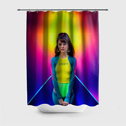 Шторка для ванной Девушка гимнастка в неоновом зале