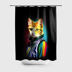 Шторка для душа Модный рыжий кот - неон - поп-арт, цвет: 3D-принт