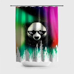Шторка для душа Панда в очках на фоне северного сияния и леса, цвет: 3D-принт