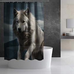 Шторка для душа Белый волк вожак стаи, цвет: 3D-принт — фото 2