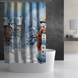 Шторка для душа Новогодний снеговик с шарфом, цвет: 3D-принт — фото 2