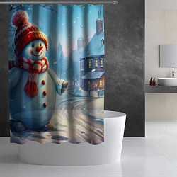 Шторка для душа Снеговик новогодний, цвет: 3D-принт — фото 2