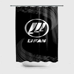 Шторка для душа Lifan speed на темном фоне со следами шин, цвет: 3D-принт