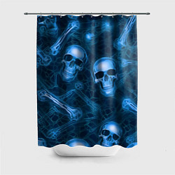 Шторка для душа Синие черепа и кости, цвет: 3D-принт