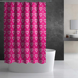 Шторка для душа Сердечки паттерн насыщенный розовый, цвет: 3D-принт — фото 2