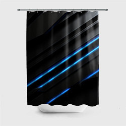 Шторка для ванной Синие неоновые линии на черном