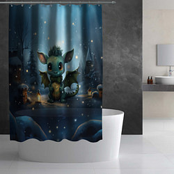 Шторка для душа Новогодний дракон под снегопадом, цвет: 3D-принт — фото 2