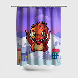 Шторка для душа Агрессивный дракон 2024, цвет: 3D-принт