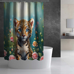 Шторка для душа Портрет леопарда с розами, цвет: 3D-принт — фото 2