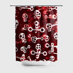 Шторка для душа Белые черепки и кости на красном фоне, цвет: 3D-принт