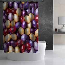 Шторка для душа Красные и фиолетовые пасхальные яйца, цвет: 3D-принт — фото 2
