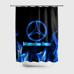 Шторка для душа Mercedes-benz blue neon, цвет: 3D-принт