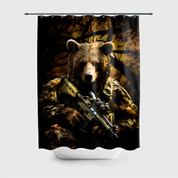 Шторка для душа Медведь солдат в дремучем лесу, цвет: 3D-принт
