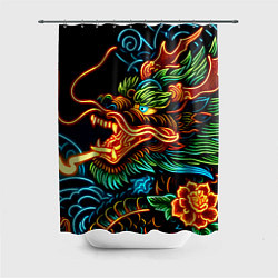 Шторка для душа Japanese neon dragon - irezumi, цвет: 3D-принт