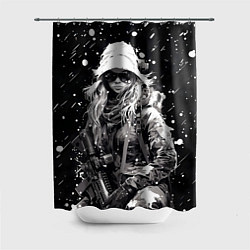 Шторка для душа Девушка воин зимней ночью, цвет: 3D-принт