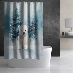 Шторка для душа Белый медвежонок в лесу, цвет: 3D-принт — фото 2