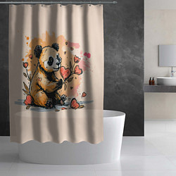 Шторка для душа Милая панда с сердечком и цветами, цвет: 3D-принт — фото 2