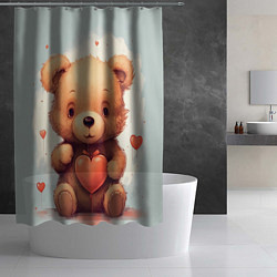 Шторка для душа Медвежонок с сердечком 14 февраля, цвет: 3D-принт — фото 2