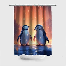 Шторка для душа Романтичная пара пингвинов, цвет: 3D-принт
