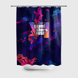 Шторка для душа GTA 6 logo яркий неоновый камуфляжный стиль, цвет: 3D-принт